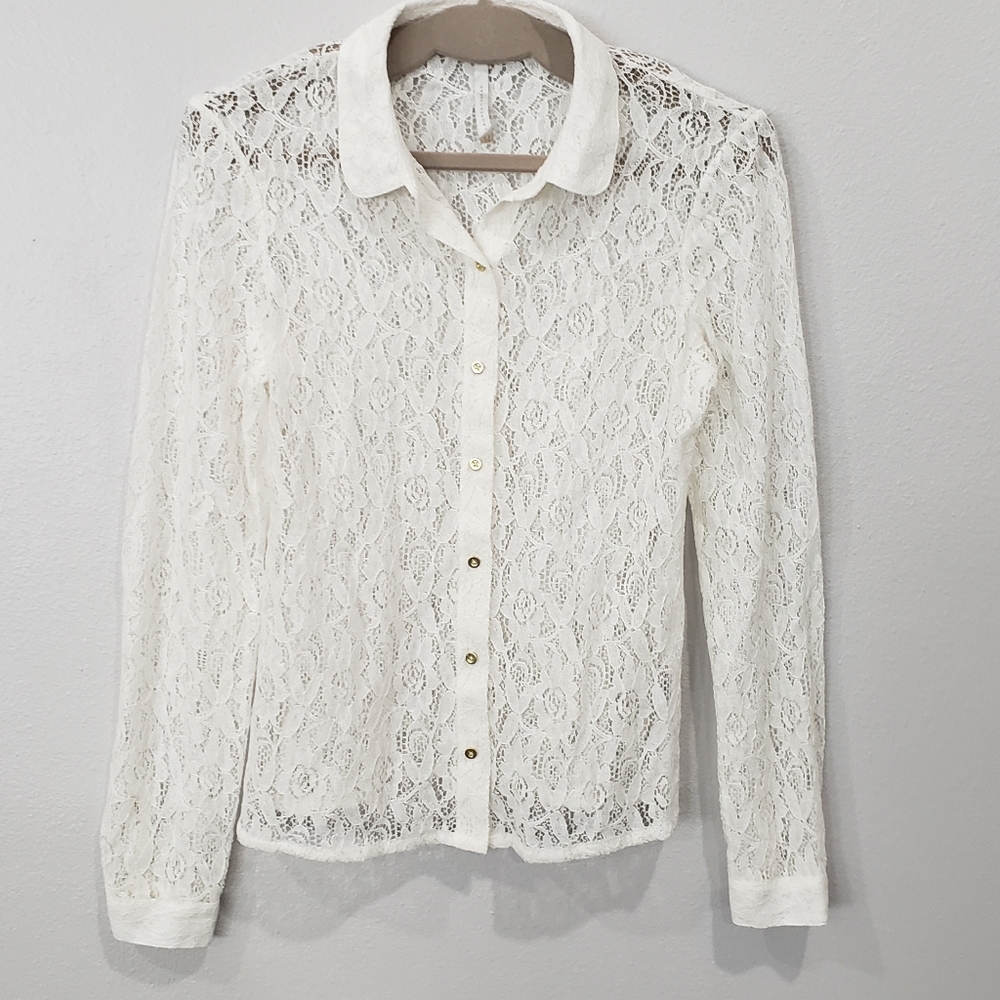 LC Lauren Conrad Lace Button Down Shirt, Size Small